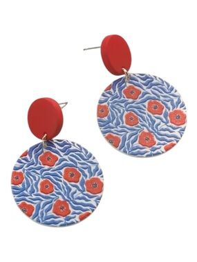 Red & Blue Floral Drop Earrings